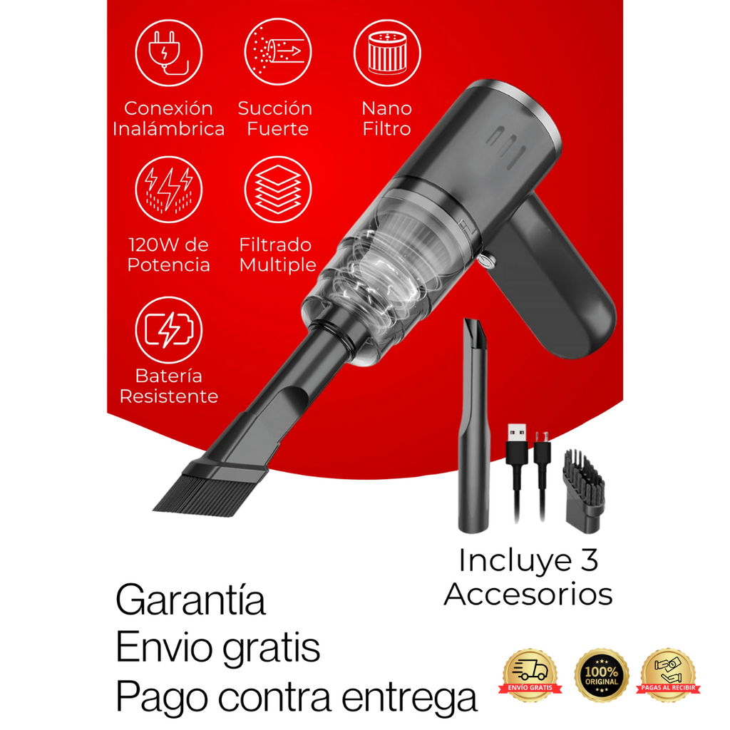 🧼 Aspira migas, polvo y pelos en segundos — ¡desde el auto hasta el sofá!